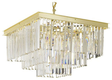 Inspired Odeon Style Crystal Glass Fringe 3-Tier Chandelier Gold W 20" X H 20" - 26010/9