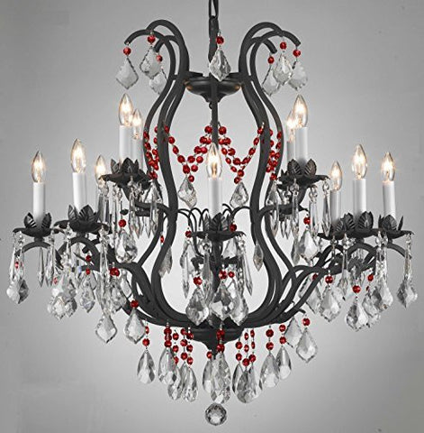 Wrought Iron Crystal Chandelier Lighting Chandeliers H30" X W28" - Dressed With Ruby Red Crystals - A500-B75/3034/8+4