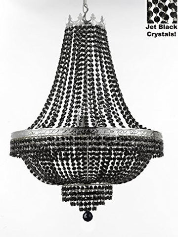 French Empire Crystal Chandelier Lighting - Dressed With Jet Black Color Crystals Great For A Dining Room Entryway Foyer Living Room H30" X W24" - A500-B80/Cs/870/9