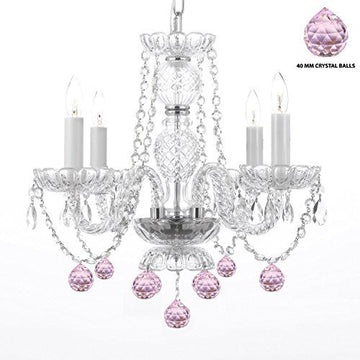 Chandelier Lighting W/ Crystal Pink Balls H 17" W17" Swag Plug In-Chandelier W/ 14' Feet Of Hanging Chain And Wire - Perfect For Kid'S And Girls Bedrooms - J10-B15/B76/26098/4