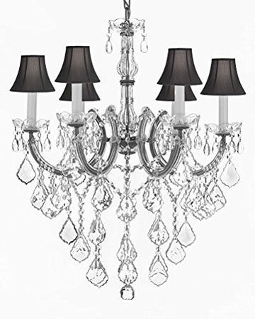 Swarovski Crystal Trimmed Chandelier Maria Theresa Chandelier Crystal Lighting Chandeliers With Black Shades H 30" W 22" - J10-Sc/B12/Silver/26067/6Sw