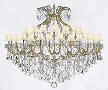 Maria Theresa Crystal Chandelier With Shade H 60" W 72" Trimmed With Spectratm Crystal - Reliable Crystal Quality By Swarovski - Cjd-Sc/Whiteshadecg/2181/72Sw