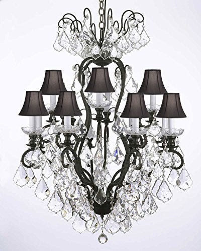 Wrought Iron Crystal Chandelier Lighting With Black Shades - A500-Blackshades/556/12