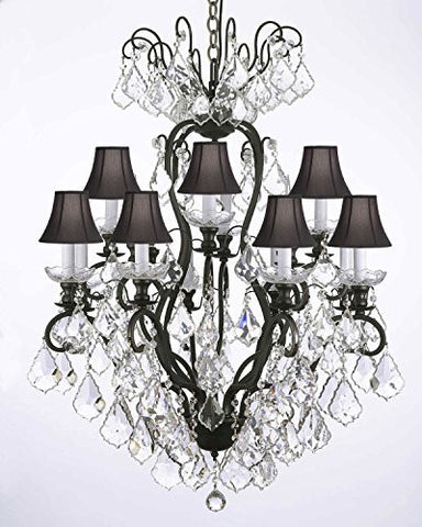Wrought Iron Crystal Chandelier Lighting With Black Shades - A500-Blackshades/556/12