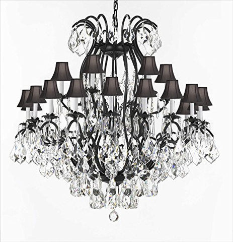 Swarovski Crystal Trimmed Chandelier Wrought Iron Crystal Chandelier Lighting With Black Shades H52" W46" - A500-Sc/Blackshade/3034/18+6Sw