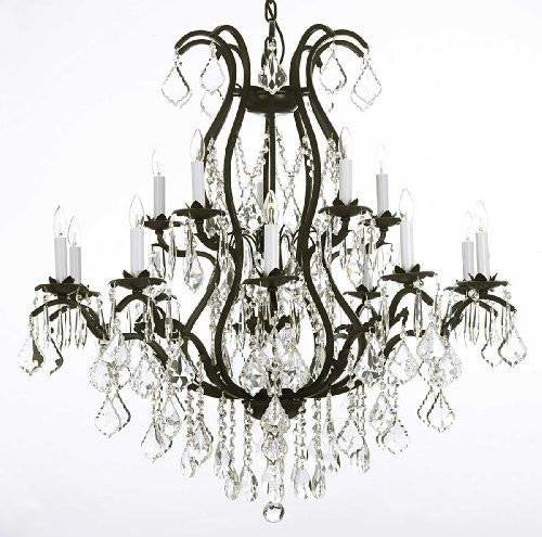 Set of 3-2 Wrought Iron Wall Sconce Crystal Lighting 3 Tier Wall Sconces W16 x H24 and 1 Wrought Iron Chandelier Crystal Chandeliers Lighting H36 X W36 - 2EA A500-6/3034 + 1EA A500-3034/10+5