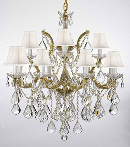 Chandelier Lighting Crystal Chandeliers With White Shades H30 "X W28" - A500-Whiteshades/B7/21532/12+1