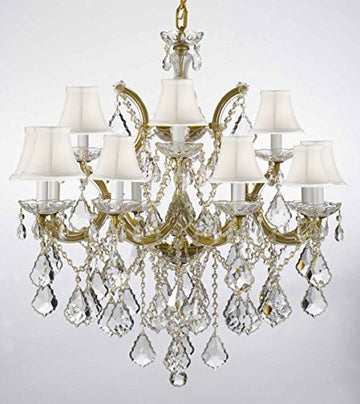 Swarovski Crystal Trimmed Chandelier Chandelier Lighting With White Shades H30" X W28" - A500-Whiteshades/B7/21532/12+1Sw