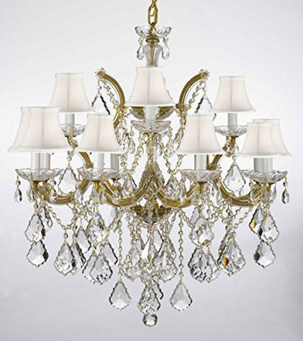 Chandelier Lighting Crystal Chandeliers With White Shades H30 "X W28" - A500-Whiteshades/B7/21532/12+1
