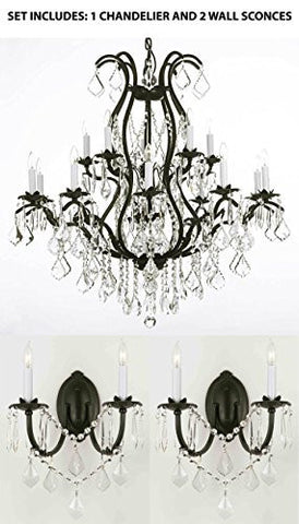 Three Piece Lighting Set - Wrought Iron Chandelier Crystal Chandeliers Lighting H36" X W36" And 2 Wall Sconces - A500-1Ea 3034/10+5 + 2Ea 2/3034/Wallsconce
