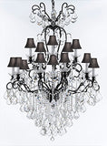 Swarovski Crystal Trimmed Wrought Iron Crystal Chandelier Lighting W38" H60" - Good for Entryway, Foyer, Living Room, Ballrooms, Catering Halls, Event Halls! w/ Black Shades - A500-BLACKSHADES/B12/556/16SW