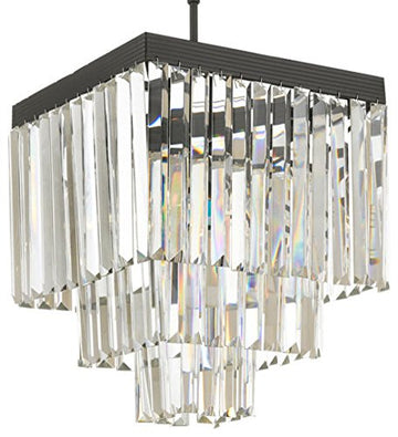 Inspired Odeon Style Crystal Glass Fringe 3-Tier Chandelier Semi Flush mount W 12" X H 19" - 26008/3/Flush