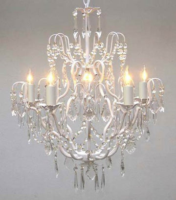 White Wrought Iron Crystal Chandelier Lighting H27" X W21" - J10-White/C/26025/5