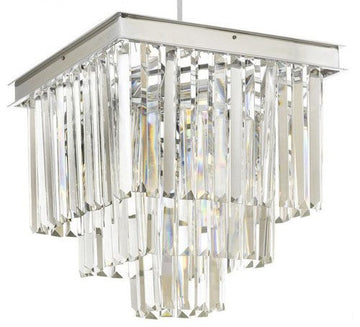 Inspired Odeon Style Crystal Glass Fringe 3-Tier Chandelier Silver Chrome W 14" X H 19" - 26009/3