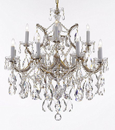 Maria Theresa Chandelier Lights Fixture Pendant Ceiling Lamp Dressed With Large Luxe Diamond Cut Crystals H30" X W28" - Good For Dining Room Foyer Entryway Living Room And More - A500-B90/Cg/21532/12+1Dc