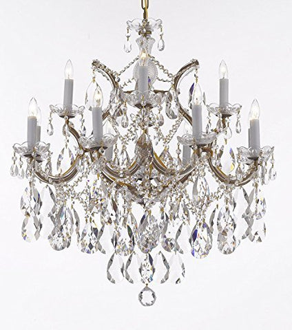 Maria Theresa Chandelier Lights Fixture Pendant Ceiling Lamp Dressed With Large Luxe Diamond Cut Crystals H30" X W28" - Good For Dining Room Foyer Entryway Living Room And More - A500-B90/Cg/21532/12+1Dc