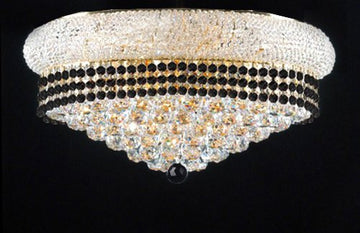 Flush French Empire Crystal Chandelier Lighting Trimmed With Jet Black Crystal Good For Dining Room Foyer Entryway Family Room And More H15" X W24" - A500-B79/Flush/542/15