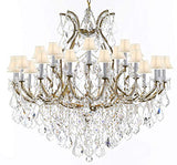 Swarovski Crystal Trimmed Chandelier Lighting Chandeliers H46" X W46" Dressed with Large, Luxe Crystals! - Great for The Foyer, Entry Way, Living Room, Family Room and More! w/White Shades - A500-B90/WHITESHADES/2MT/24+1SW