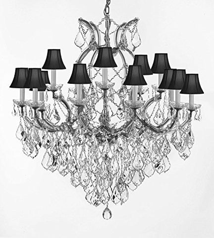 Swarovski Crystal Trimmed Maria Theresa Chandelier Lights Fixture Pendant Ceiling Lamp For Dining Room Entryway Living Room Dressed With Large Luxe Crystals H38" X W37" With Blackshades - A500-B90/Cs/Blackshades/21510/15+1Sw