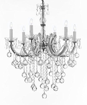Swarovski Crystal Trimmed Chandelier Maria Theresa Chandelier Crystal Lighting Chandeliers H 30" W 22" - J10-B61/Silver/26067/6Sw