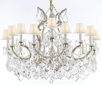 Swarovski Crystal Trimmed Maria Theresa Chandelier Crystal Lighting Chandeliers Lights Fixture Pendant Ceiling Lamp For Dining Room Entryway Living Room With Large Luxe Crystals H28" X W37" - A500-Cg/B89/Whiteshades/21510/15+1Sw
