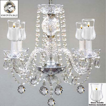 Crystal Chandelier W/ Candle Votives H17" W17" - For Indoor / Outdoor Use Great For Outdoor Events Hang From Trees / Gazebo / Pergola / Porch / Patio / Tent - J10-B31/B6/26098/4