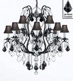 Wrought Iron Crystal Chandelier Lighting Chandeliers H36" W36" with Black Shades! - A500-SC/BLACKSHADE/B20/3034/10+5