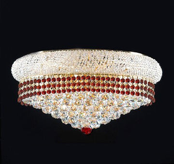 Flush French Empire Crystal Chandelier Lighting Trimmed With Ruby Red Crystal Good For Dining Room Foyer Entryway Family Room And More H15" X W24" - A500-Flush/B74/542/15