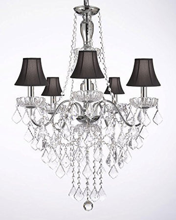 Elegant 5 Light Crystal Chandelier Pendant Lighting Fixture Light Lamp W/ Black Shades - J10-Blackshades/3/26017/5