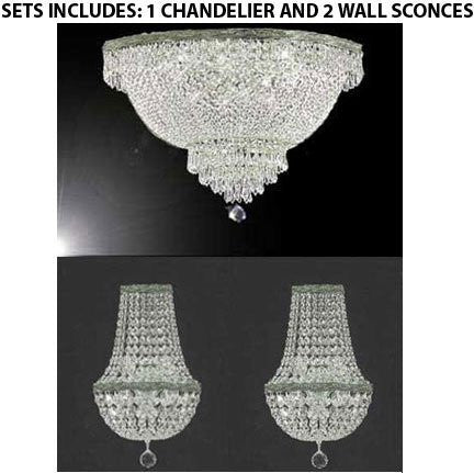 Set Of 3- 1 French Empire Crystal Semi Flush Basket Chandelier Chandeliers Lighting H18" X W24" And 2 Empire Cyrstal Wall Sconce Lighting W9.5" H18" D5" - 1Ea Flush/Cs/870/9+2Ea Cs/4/5/Wallsconce A500-