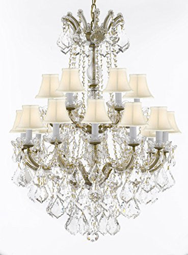 Maria Theresa Crystal Chandelier Chandeliers Lighting With White Shades H 36" X W 28" - Great For Dining Room Entryway Or Living Room - A500-B12/Whiteshades/152/18