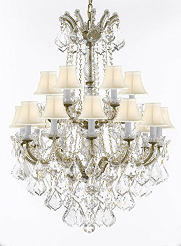 Maria Theresa Crystal Chandelier Chandeliers Lighting With White Shades H 36" X W 28" - Great For Dining Room Entryway Or Living Room - A500-B12/Whiteshades/152/18