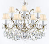Swarovski Crystal Trimmed Maria Theresa Chandelier Crystal Lighting Fixture Pendant Ceiling Lamp for Dining room, Entryway , Living room With Large, Luxe Crystals! H22" X W28" w/ White Shades - A500-CG/WHITESHADES/B89/21532/12+1SW