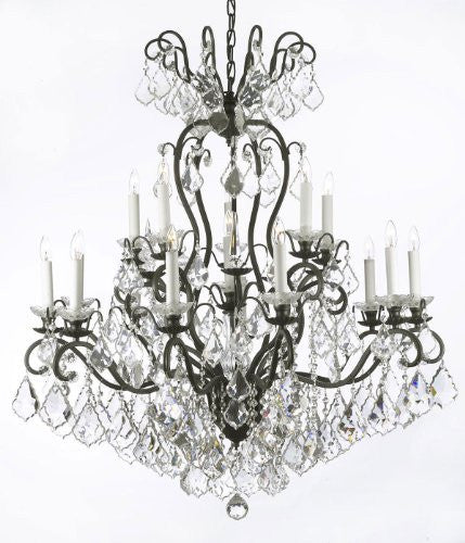 Wrought Iron Crystal Chandelier Lighting W38" H44" - A500-556/16