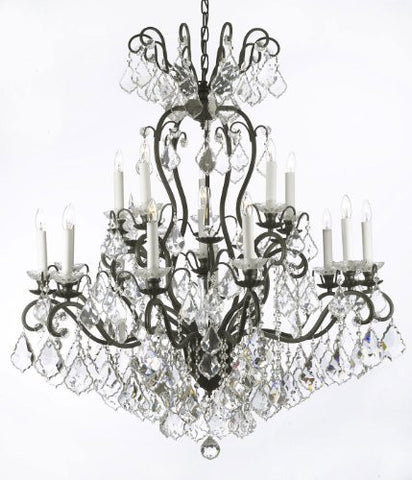 Wrought Iron Crystal Chandelier Lighting W38" H44" - A500-556/16