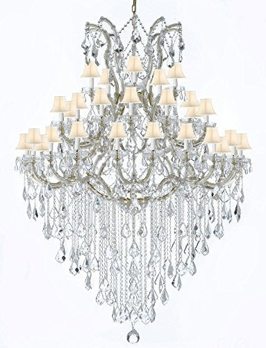Large Foyer / Entryway Maria Theresa Empress Crystal (Tm) Chandelier Lighting W/White Shade H 72" W 52" - A500-Gold/Whiteshade/B13/2756/36+1