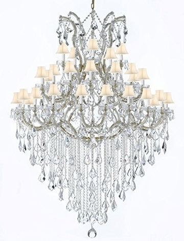 Maria Theresa Crystal Chandelier Trimmed With Spectratm Crystal And White Shade - Reliable Crystal Quality By Swarovski - A500-Gold/Whiteshade/B13/2756/36+1Sw