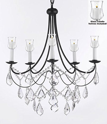 Crystal Chandelier W/ Candle Votives H22.5" W26" - For Indoor / Outdoor Use Great For Outdoor Events Hang From Trees / Gazebo / Pergola / Porch / Patio / Tent - J10-B31/B12/26031/5