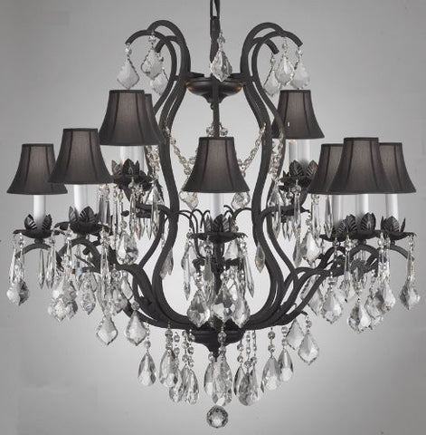 Wrought Iron Crystal Chandelier Lighting With Shades - A500-Blackshades/3034/8+4