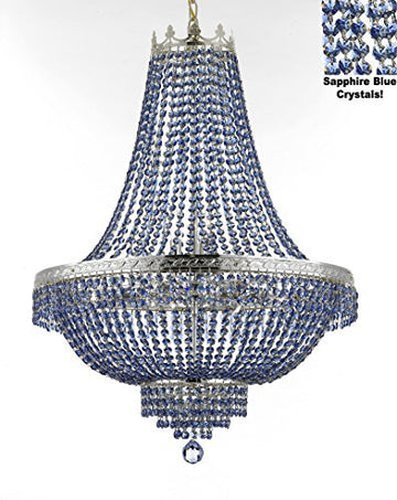 French Empire Crystal Chandelier Lighting - Dressed With Sapphire Blue Color Crystals Great For A Dining Room Entryway Foyer Living Room H36" X W30" - A500-B82/Cs/870/14