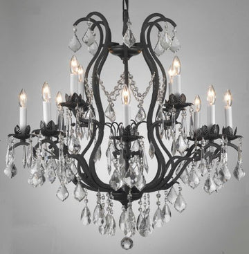 Wrought Iron Crystal Chandelier - Elegant Rustic Lighting H30" X W28"