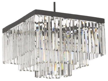Inspired Odeon Style Crystal Glass Fringe 3-Tier Semi Flush Mount Chandelier W 20" X H 19" - 26008/9/flush
