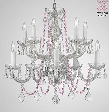 Authentic All Crystal Chandelier Chandeliers Lighting With Pretty Pink Crystals Perfect For Living Room Dining Room Kitchen Kid'S Bedroom H25" W24" - G46-B84/Cs/1122/5+5