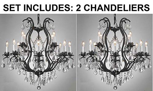 Set of 2- Wrought Iron Crystal Chandelier Lighting Chandeliers H30" x W28" - A500-2EA 3034/8+4