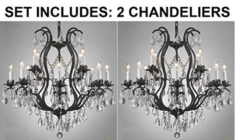 Set of 2- Wrought Iron Crystal Chandelier Lighting Chandeliers H30" x W28" - A500-2EA 3034/8+4
