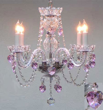 Swarovski Crystal Trimmed Chandelier Crystal Chandelier Lighting With Pink Crystal Hearts H17" X W17" - J10-B23/26098/4 Sw