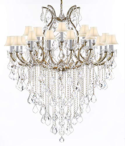 Crystal Chandelier Lighting Chandeliers H59" X W46" Great for The Foyer, Entry Way, Living Room, Family Room and More! w/White Shades - A500-B12/WHITESHADES/2MT/24+1