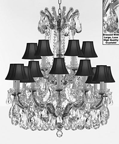 Maria Theresa Chandelier Crystal Lighting Fixture Pendant Ceiling Lamp With Large Luxe Diamond Cut Crystals H30" X W28" -Good For Dining Room Living Room And More W/ Blackshades - A500-Cs/Blackshades/B90/152/18Dc