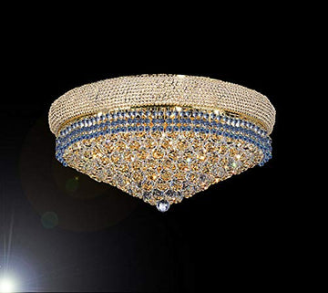 Flush French Empire Crystal Chandelier Chandeliers Lighting Trimmed with Blue Crystal! Good for Dining Room, Foyer, Entryway, Family Room and More! H16" X W30" - A500-FLUSH/B83/CG/541/24