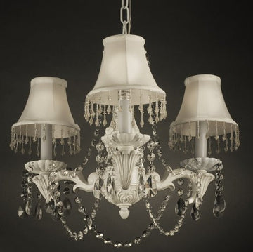 White Wrought Iron Crystal Chandelier with Shades! 3 Lights Wrought Country French Min Kitchen - J10-72470/3